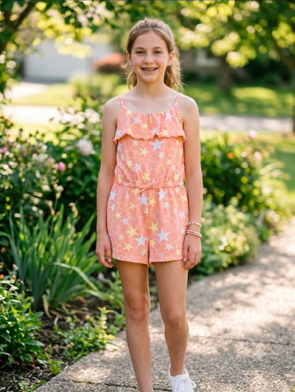 Extremely Me Star Print Ruffle Romper Size 10/12